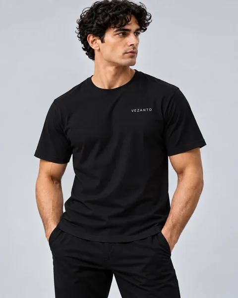 VEZANTO black normal-fit T-shirt